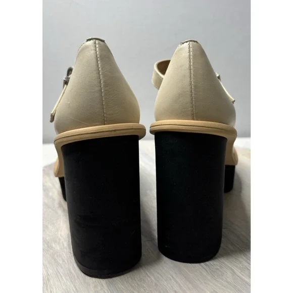 FREE PEOPLE 6.5 MAGGIE MJ PLATFORM IVORY LEATHER HEELS STRAP BUCKLE - Picture 3 of 11